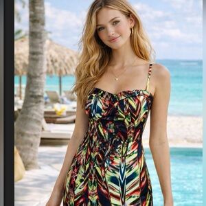 Vintage XOXO Corset dress Laced Sides Sexy adjustable strap scarf print 9/10